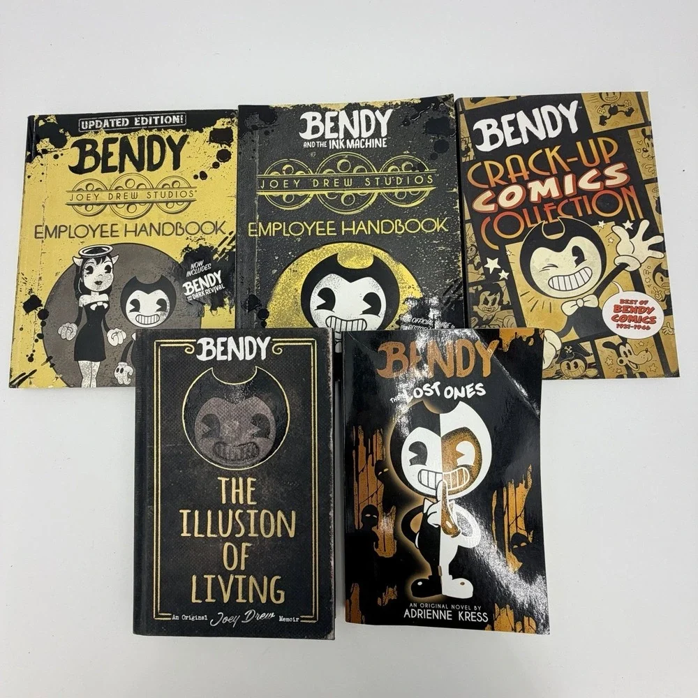 Bendy Books Lot Adrienne Kress Joey Drew Studios Employee Handbook Comic Novels